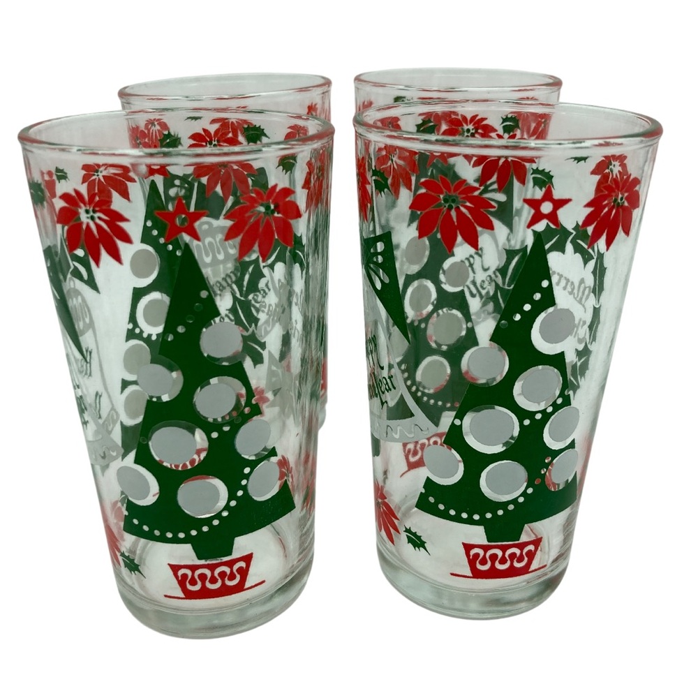 Vintage MCM Hazel Atlas Christmas/New Year Glasses - Set of 4